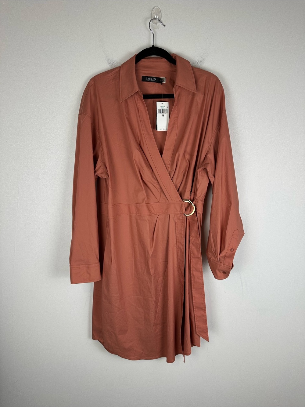 Lauren Ralph Lauren Stretch-Cotton Blend Wrap Shirtdress Women’s Sz 18 - Picture 3 of 12